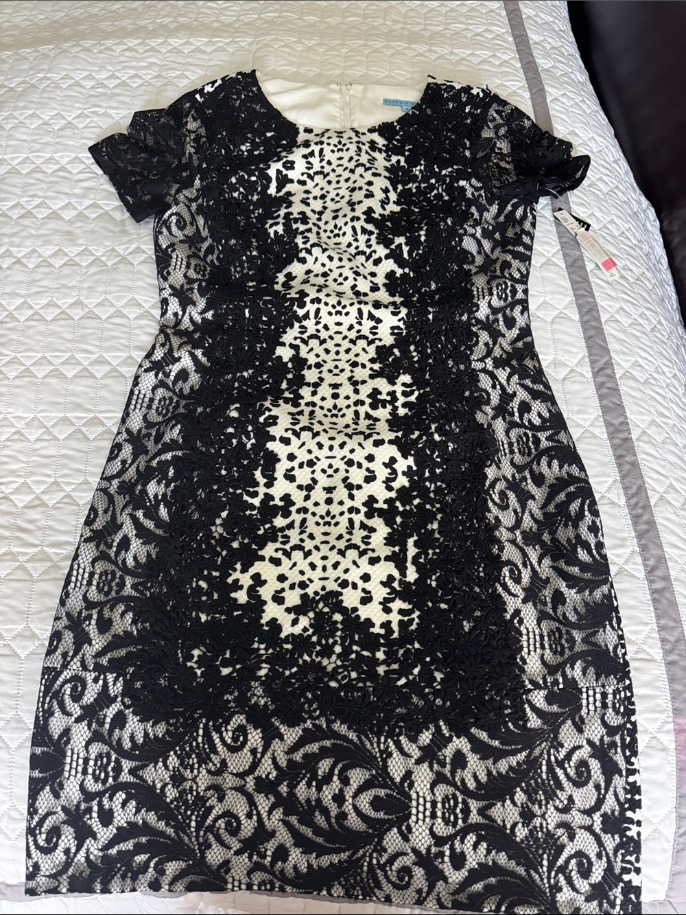 ANTONIO MELANI Black and White Lace-Overlay Midi Dress
